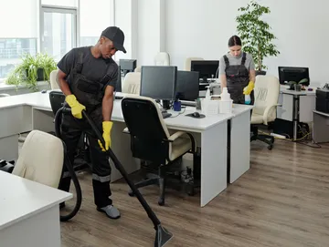 Commercial cleaning team at work