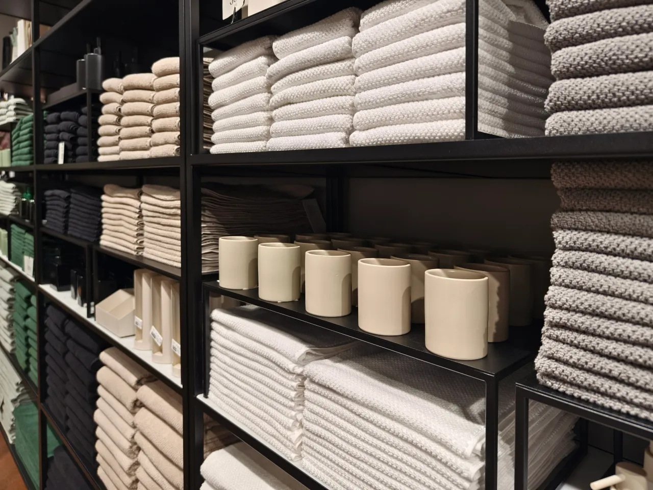Neatly arranged towels and home linens